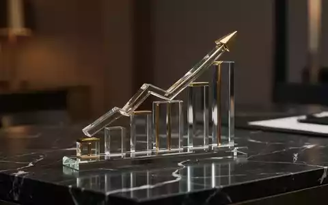Abstraktes Finanzdiagramm aus Glas und Gold auf einem dunklen Schreibtisch zur Visualisierung von Ausschüttungen. - Foto: über boerse-global.de