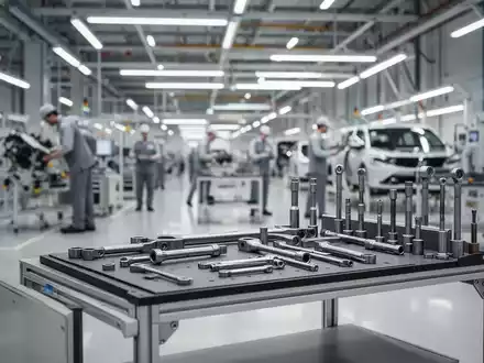 Arbeitsplatz in einer modernen Automobilfabrik mit Fokus auf die industrielle Fertigungsumgebung. - Foto: über boerse-global.de