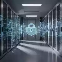 Abstraktes digitales Server-Rechenzentrum mit blauen Lichtstrahlen als Symbol für KI-gestützte Cybersicherheit. - Foto: über boerse-global.de
