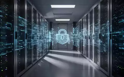 Abstraktes digitales Server-Rechenzentrum mit blauen Lichtstrahlen als Symbol für KI-gestützte Cybersicherheit. - Foto: über boerse-global.de