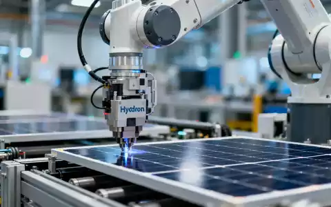 Moderne Produktionsanlage für Solarmodule mit einem Roboterarm in einer hochtechnologischen Fertigungshalle. - Foto: über boerse-global.de