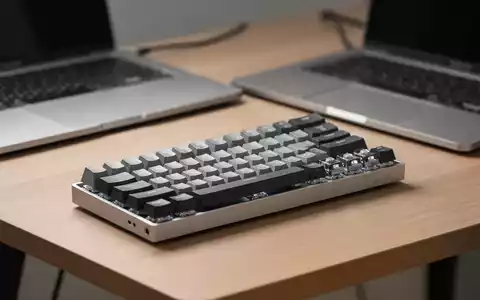 Ein minimalistisches, mechanisches Dune-Keypad neben einem silbernen Laptop auf einem modernen Schreibtisch. - Foto: über boerse-global.de