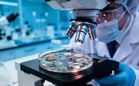 Wissenschaftler bei der mikrobiologischen Untersuchung von Bakterienkulturen unter dem Mikroskop im Labor. - Foto: über boerse-global.de
