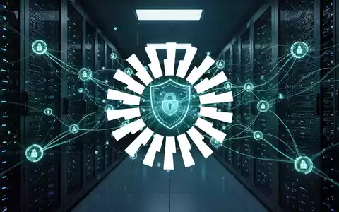 Abstrakte Darstellung von digitaler Cybersicherheit mit vernetzten Datenknoten in einer dunklen Serverumgebung. - Foto: über boerse-global.de
