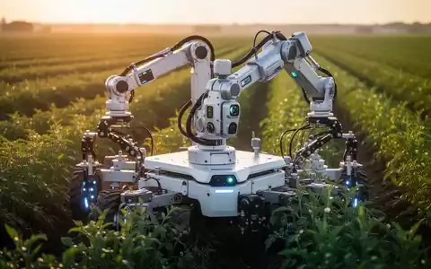 Moderner autonomer Agrarroboter bei der Feldarbeit in einem landwirtschaftlichen Betrieb bei Sonnenuntergang. - Foto: über boerse-global.de