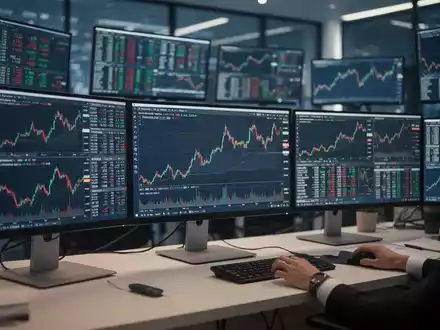Monitore mit steigenden Börsenkursen in einem modernen Büro - Foto: über boerse-global.de