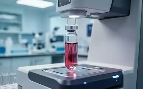 Ein medizinisches Labor zeigt ein Blutprobenröhrchen vor einem automatisierten Analysegerät für die Alzheimer-Diagnostik. - Foto: über boerse-global.de