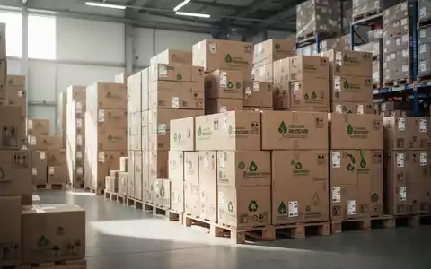 Stapel von recycelbaren Kartonverpackungen in einem modernen Lagerhaus als Symbol für nachhaltige Kreislaufwirtschaft. - Foto: über boerse-global.de