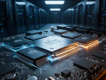 Nahaufnahme von High-End-Computerspeicherchips auf einer Leiterplatte, die die globale Hardware-Knappheit darstellt. - Foto: über boerse-global.de