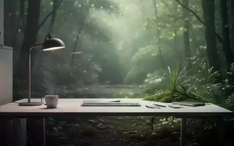 Ein moderner, minimalistischer Arbeitsplatz, der sanft in eine ruhige, grüne Naturlandschaft übergeht. - Foto: über boerse-global.de