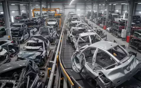 Sortierte Fahrzeugteile und recycelte Materialien in einer modernen Industrieanlage zur automobilen Kreislaufwirtschaft. - Foto: über boerse-global.de