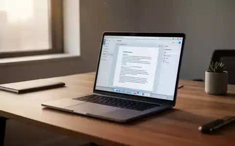 Moderner Arbeitsplatz mit einem Laptop auf einem Schreibtisch, der eine Bürosoftware-Oberfläche zeigt. - Foto: über boerse-global.de