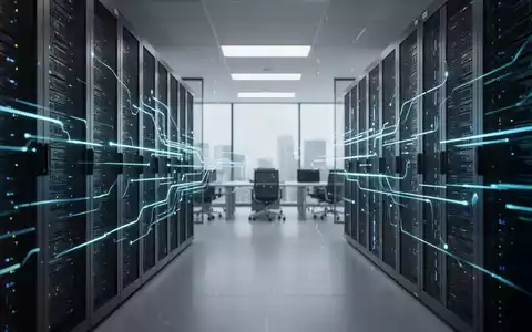 Modernes Rechenzentrum mit leuchtenden Lichtstrahlen als Symbol für die KI-Integration in Unternehmenssoftware. - Foto: über boerse-global.de