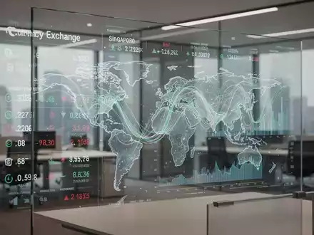 Digitale Oberfläche mit globalen Finanzhandelsdaten und transparenten Wechselkursen in einem modernen Büro. - Foto: über boerse-global.de