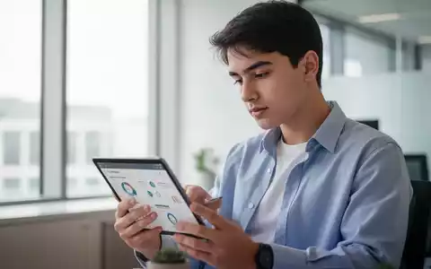Junger Erwachsener betrachtet ein Tablet in einem modernen Büro als Symbol für die Planung der beruflichen Zukunft. - Foto: über boerse-global.de