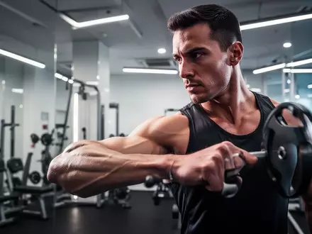 Ein fokussierter Sportler beim Krafttraining in einem modernen Fitnessstudio, der den Muskelaufbau und Reparaturprozesse symbolisiert. - Foto: über boerse-global.de