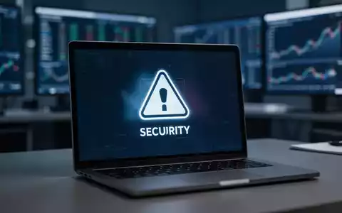 Ein Laptop-Bildschirm zeigt eine digitale Sicherheitswarnung in einem modernen Büro. - Foto: über boerse-global.de