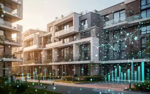 Modernes Wohngebäude mit digitalen Datenvisualisierungen zur CO2-Bilanzierung und Energieeffizienz. - Foto: über boerse-global.de