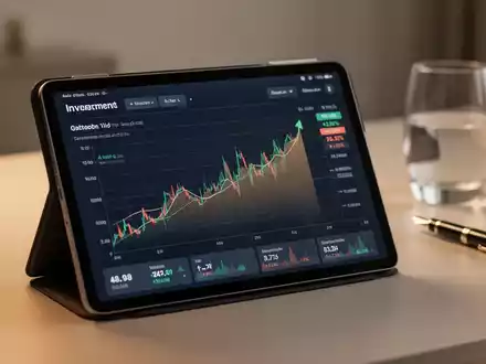 Ein modernes Tablet zeigt ein digitales Wertpapierdepot mit steigenden Finanzkurven in einer professionellen Büroumgebung. - Foto: über boerse-global.de