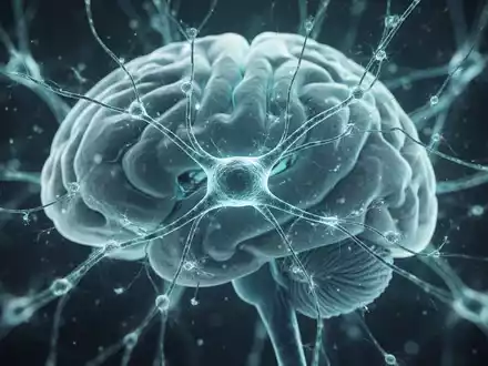 Abstrakte 3D-Visualisierung eines menschlichen Gehirns mit hervorgehobenen neuronalen Netzwerken und synaptischen Verbindungen. - Foto: über boerse-global.de