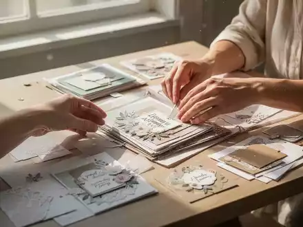 Nahaufnahme von Händen bei einer kreativen Bastelarbeit an einem Holztisch in hellem, natürlichem Licht. - Foto: über boerse-global.de