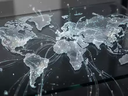 Abstrakte digitale Netzwerkverbindungen zwischen Europa und den USA auf einer dunklen Glasoberfläche. - Foto: über boerse-global.de