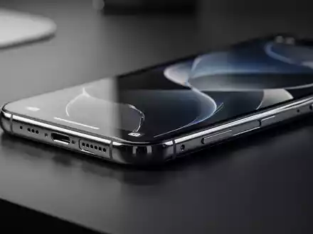 Ein hochwertiges Smartphone liegt auf einem dunklen Schreibtisch, beleuchtet durch professionelles, kinoreifes Studiolicht. - Foto: über boerse-global.de