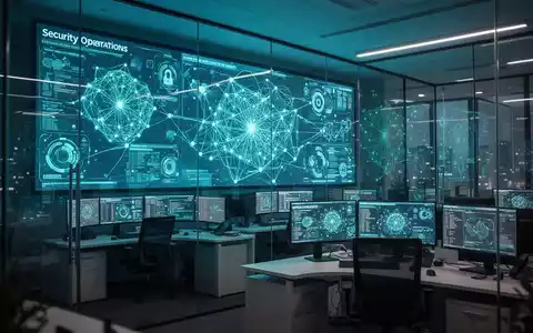 Modernes Cybersicherheits-Betriebszentrum mit leuchtenden digitalen Datenvisualisierungsbildschirmen. - Foto: über boerse-global.de