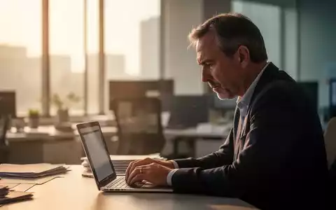 Ein erschöpfter Angestellter mittleren Alters sitzt nachdenklich an seinem Schreibtisch vor einem Laptop. - Foto: über boerse-global.de