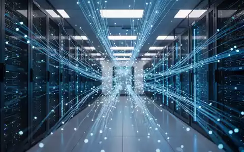 Moderne Serverräume in einem Rechenzentrum mit leuchtenden Glasfaserkabeln und technischer Infrastruktur. - Foto: über boerse-global.de
