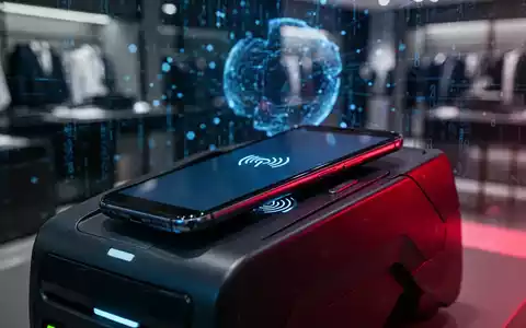 Ein Smartphone auf einem Bezahlterminal vor einem abstrakten, digitalen Hintergrund, der Cybersicherheitsrisiken symbolisiert. - Foto: über boerse-global.de