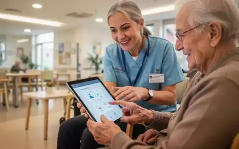 Ein Digital-Lotse erklärt einer älteren Person in einem modernen Beratungsraum die Bedienung eines Tablets. - Foto: über boerse-global.de