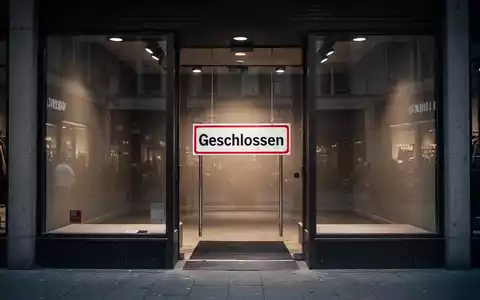 Ein geschlossenes Ladenlokal mit einem Hinweisschild in der Fensterscheibe vor einem leeren Verkaufsraum. - Foto: über boerse-global.de