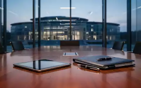 Ein moderner Konferenzraum mit einem Tablet und einer Rechtsakte vor dem unscharfen Hintergrund des EU-Gerichtsgebäudes. - Foto: über boerse-global.de