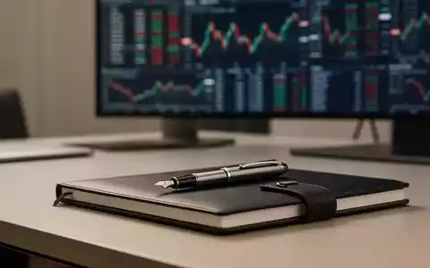 Digitale Aktiencharts auf einem Monitor im Hintergrund hinter einem professionellen Schreibtisch mit Notizbuch und Stift. - Foto: über boerse-global.de