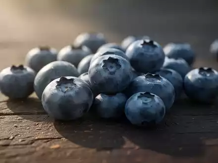 Frische Heidelbeeren auf einer dunklen Holzoberfläche im sanften Licht. - Foto: über boerse-global.de