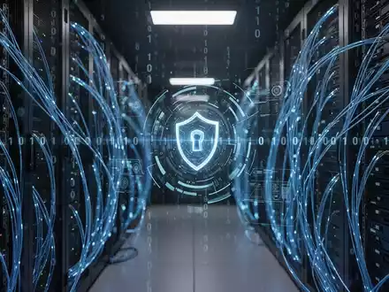 Digitale Sicherheitsinfrastruktur mit leuchtenden Glasfaserkabeln und abstrakten Datenströmen als Symbol für Cyberabwehr. - Foto: über boerse-global.de