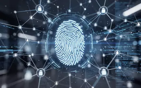 Abstraktes digitales Sicherheitskonzept mit einem leuchtenden biometrischen Fingerabdruck und vernetzten Datenströmen. - Foto: über boerse-global.de
