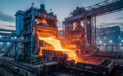 Modernes Stahlwerk bei Dämmerung mit glühendem Stahl und industrieller Architektur. - Foto: über boerse-global.de