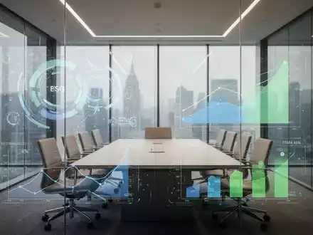 Abstrakte Visualisierung von ESG-Daten und Nachhaltigkeitskennzahlen in einem modernen Bürokontext. - Foto: über boerse-global.de