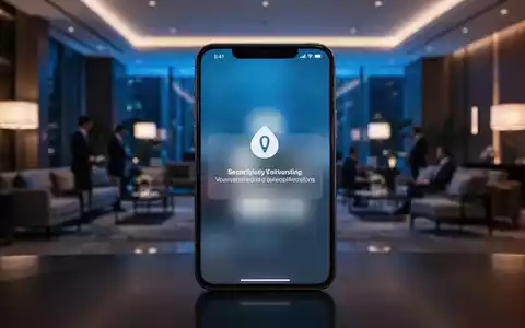 Ein Smartphone mit einer Sicherheitswarnung in einer modernen Hotellobby, das die Gefahren von WLAN-Phishing symbolisiert. - Foto: über boerse-global.de