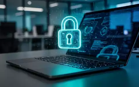 Ein leuchtendes digitales Schloss-Symbol über einer Laptop-Tastatur, das Cybersicherheit und Passkey-Schwachstellen darstellt. - Foto: über boerse-global.de