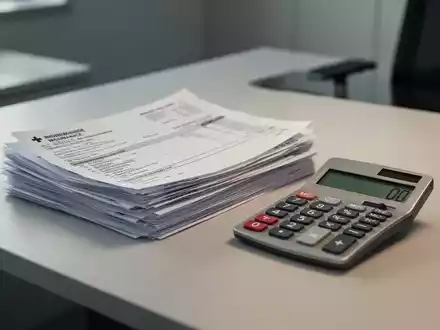 Medizinische Rechnungen und ein Taschenrechner auf einem Schreibtisch als Symbol für steigende Kosten in der Krankenversicherung. - Foto: über boerse-global.de