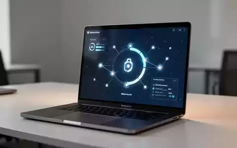 Ein moderner Laptop auf einem Schreibtisch mit einer übersichtlichen, hochtechnologischen Datensicherungs-Softwareoberfläche. - Foto: über boerse-global.de