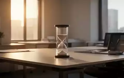 Ein minimalistischer Büroarbeitsplatz mit weichem Morgenlicht und einer Sanduhr als Symbol für den biologischen Rhythmus. - Foto: über boerse-global.de