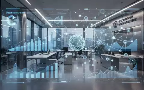 Modernes Bankbüro-Interieur mit digitalen Datenvisualisierungen für künstliche Intelligenz und Finanzaufsicht. - Foto: über boerse-global.de