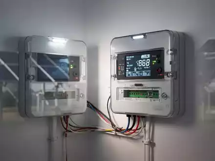 Digitaler Smart Meter an einer Wand zur Messung der Stromeinspeisung einer Photovoltaikanlage. - Foto: über boerse-global.de