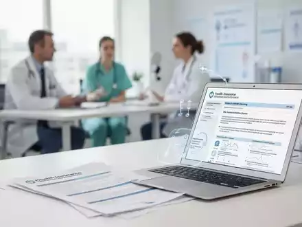 Ein modernes Büro mit Gesundheitsunterlagen und medizinischem Hintergrund, das die Verwaltung von Krankenkassen symbolisiert. - Foto: über boerse-global.de