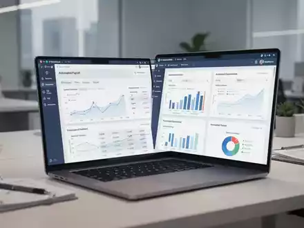 Ein Laptop zeigt digitale Finanzdaten und Lohnabrechnungssoftware in einem modernen Büroumfeld. - Foto: über boerse-global.de