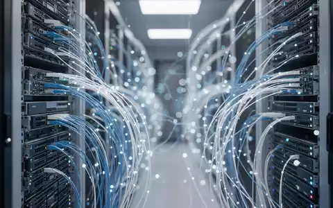 Moderne Serverinfrastruktur mit leuchtenden Glasfaserkabeln als Symbol für KI-Modellentwicklung und Rechenleistung. - Foto: über boerse-global.de